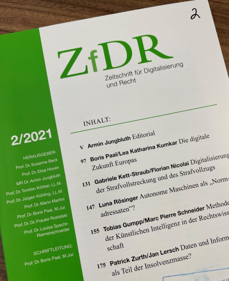 Digitalisierung der Strafvollstreckung und des Strafvollzugs – Beitrag von Prof. Dr. Gabriele Kett-Straub und Florian Nicolai in der Zeitschrift für Digitalisierung und Recht