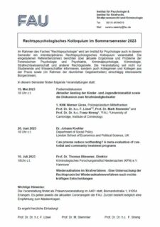 Zum Artikel "Rechtspsychologisches Kolloquium im Wintersemester 2022/23"